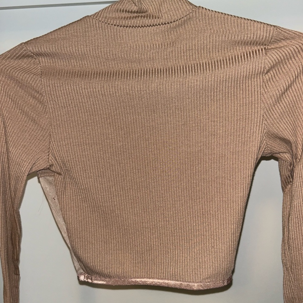 Fashion Nova Beige Sheer Mock Neck Top - Picture 3 of 4